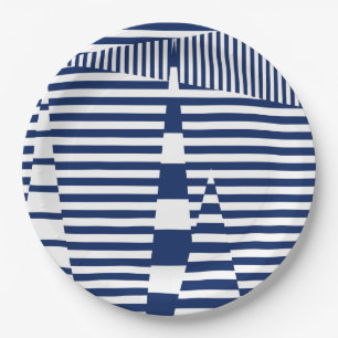 Prato De Papel Listras em Listras em Azul e Branco