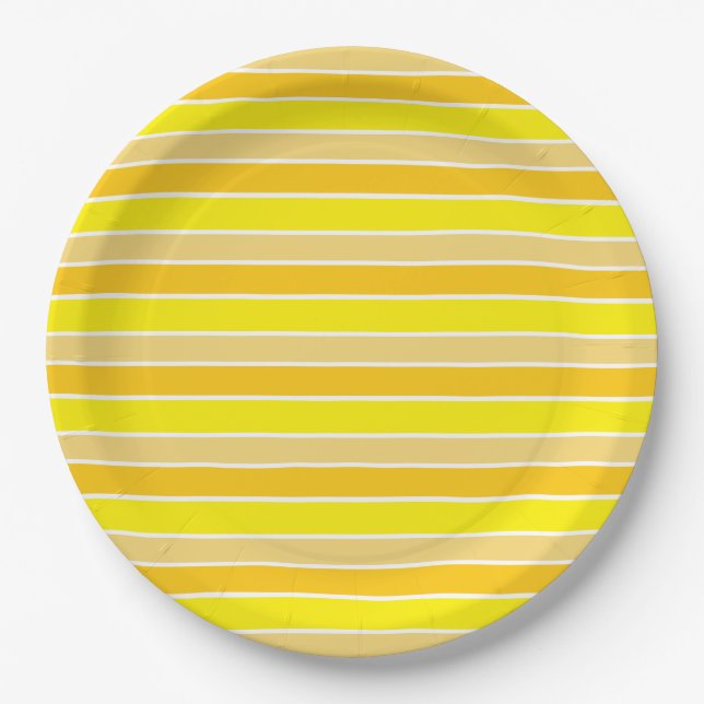 Prato De Papel Listras Horizontais Amarelo Brilhante (Frente)