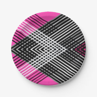 Prato De Papel Listras interligadas, de cor branca e cinza, numa