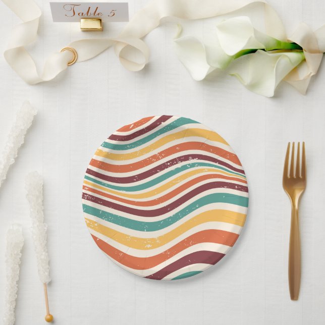 Prato De Papel Listras onduladas, grunge. Rolo retrô (Casamento)