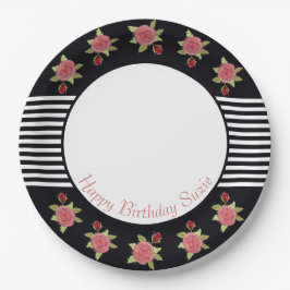 Prato De Papel Listras Preto e Branco