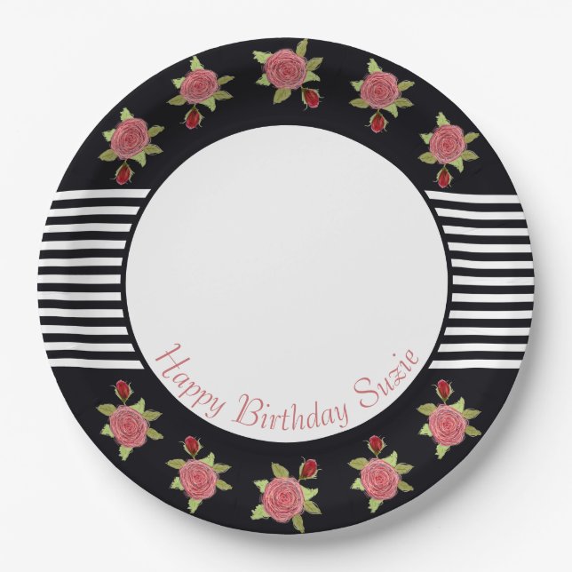 Prato De Papel Listras Preto e Branco (Frente)