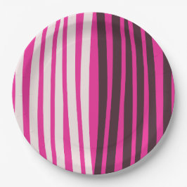Prato De Papel Listras verticais brancas e pretas cor-de-rosa