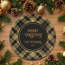 Lítima Dourada Elegante de Tartan Preto