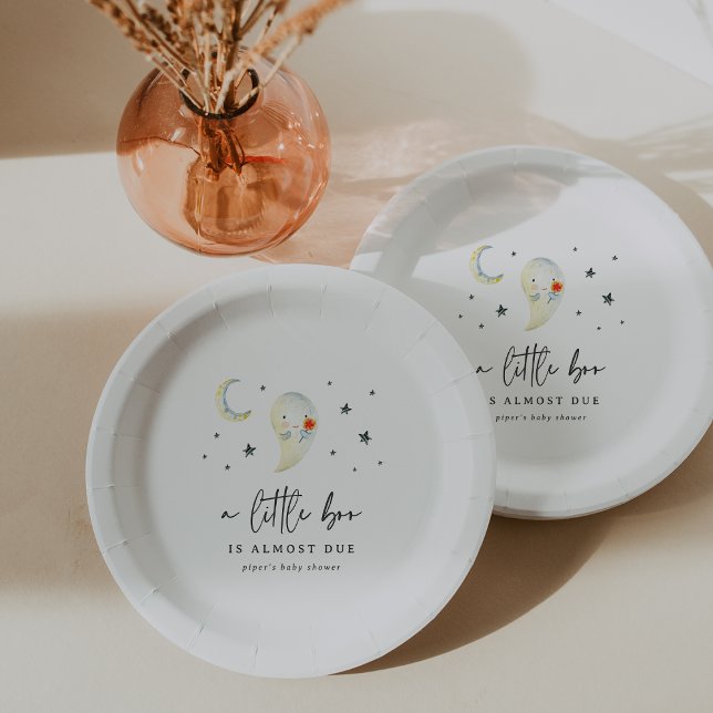 Prato De Papel Little Boo Halloween Cute Ghost Baby Shower (Criador carregado)