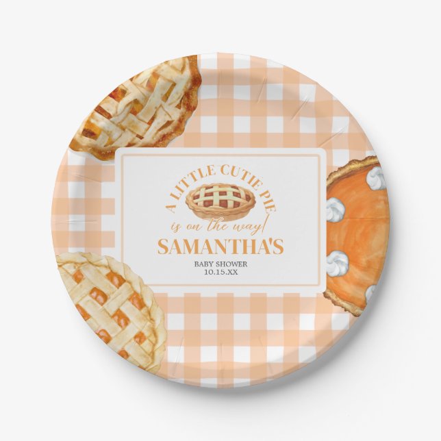 Prato De Papel Little Cutie Pie Gingham Baby Shower (Frente)