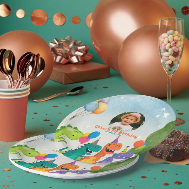 Prato De Papel Little Dino 1st Birthday Paper Plate (Múltiplo)