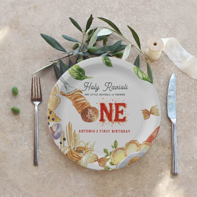 Prato De Papel Little Meatball | Holy Ravioli First Birthday (Criador carregado)