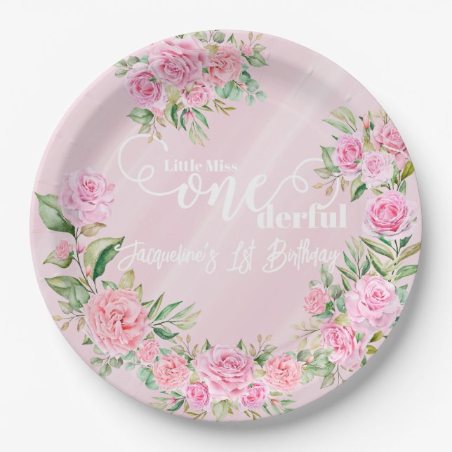 Prato De Papel Little Miss ONEderful 1st First Birthday (Frente)