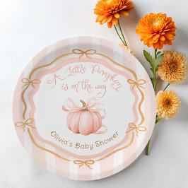 Prato De Papel Little Pumpkin on the Way Orange Baby Shower