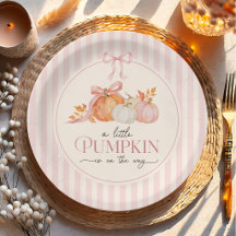 Prato de Papel Little Pumpkin Pink Bow Baby Shower