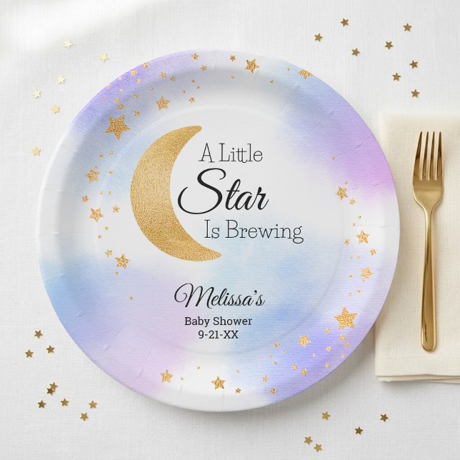 Prato De Papel Little Star is Brewing Dreamt Baby Shower (Little Star is Brewing Dreamt Baby Shower Paper Plates)
