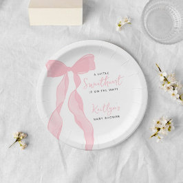 Prato De Papel Little Sweetheart Elegant Pink Bow Baby Shower