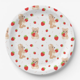 Prato De Papel Little teddy bear with strawberry