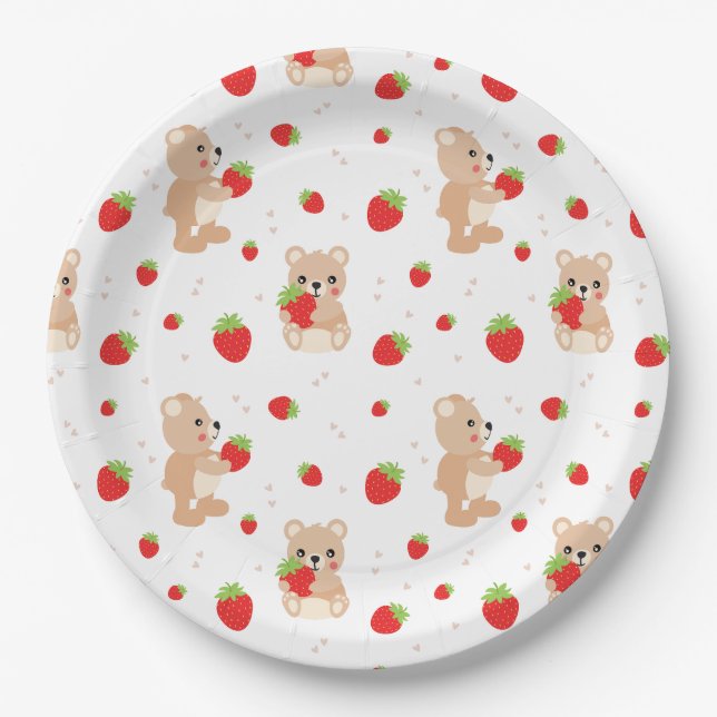 Prato De Papel Little teddy bear with strawberry (Frente)