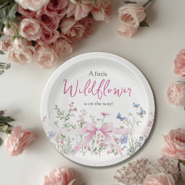 Prato De Papel Little Wildflower Floral Pink Bow Girl Baby Shower