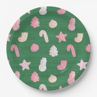 Prato De Papel Livro Verde sobre cookies de Natal