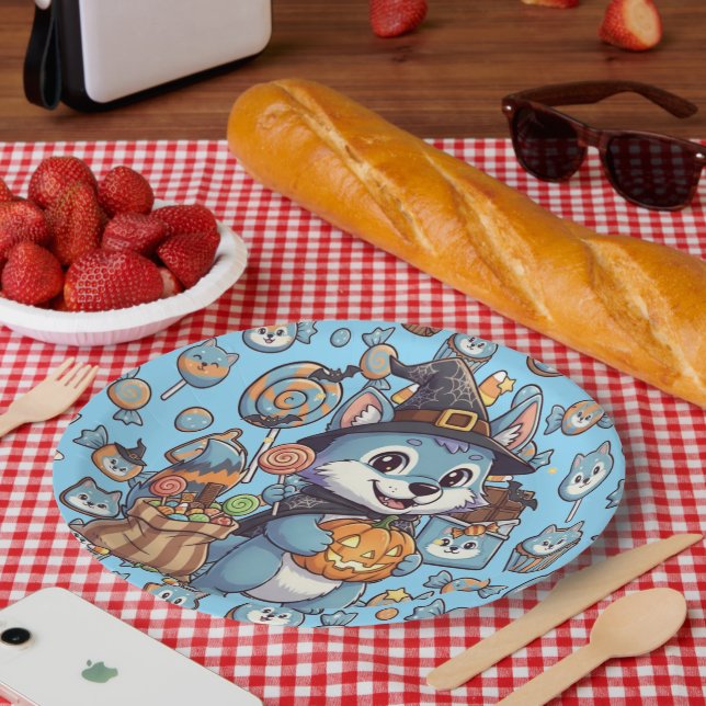 Prato De Papel Lobo Bonito com Docinho para o Dia das Bruxas (Piquenique)
