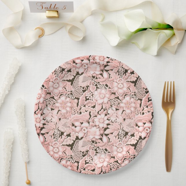 Prato De Papel Local de Casamento Rosa Vintage (Casamento)