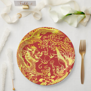 Prato De Papel Logotipo de casamento chinês da Dragon phnix
