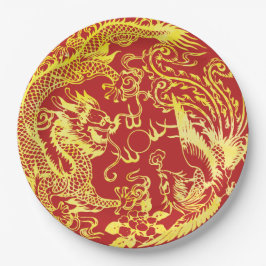 Prato De Papel Logotipo de casamento chinês da Dragon phnix