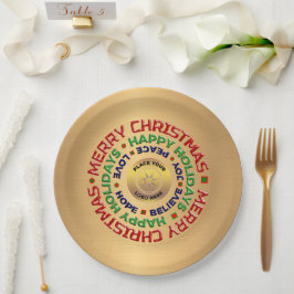 Prato De Papel Logotipo Dourado Feriado de Natal Feliz