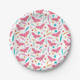Prato De Papel Logotipo Rosa da Mulher-Maravilha e Padrão de Relâ