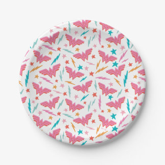 Prato De Papel Logotipo Rosa da Mulher-Maravilha e Padrão de Relâ