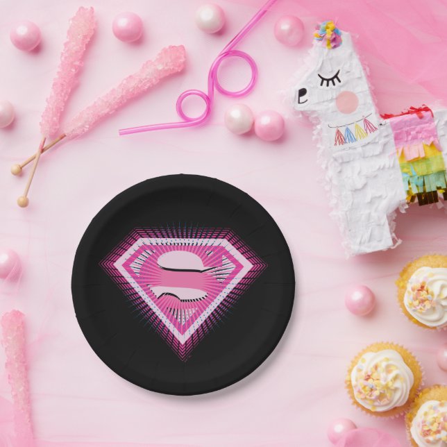 Prato De Papel Logotipo Rosa da Supergirl (Festa)