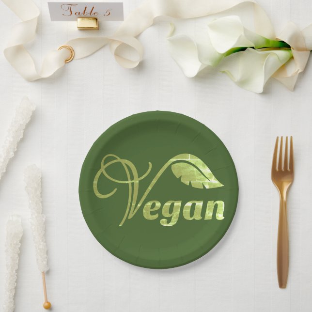 Prato De Papel Logotipo Vegan Folha (Casamento)