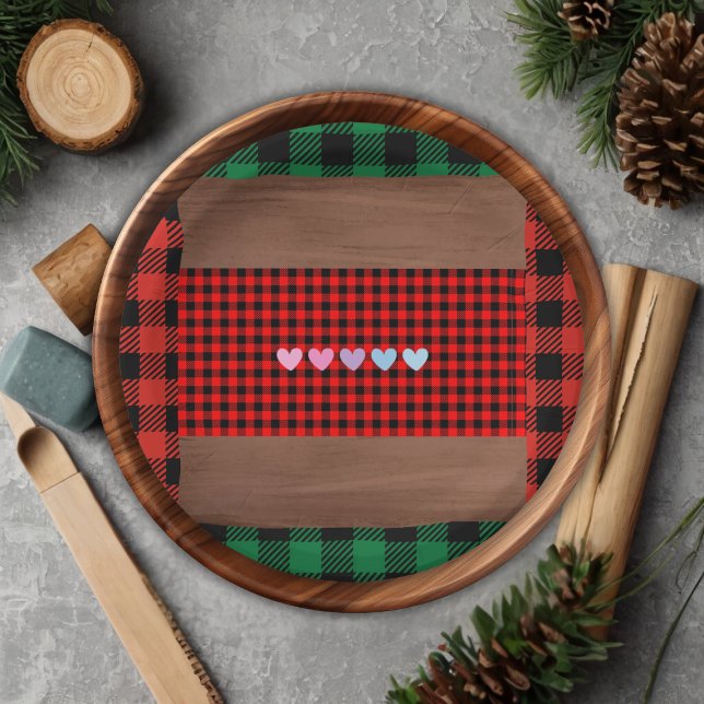 Prato De Papel Logs Flannel Rustic Xadrez Hearts Chá de fraldas (Criador carregado)