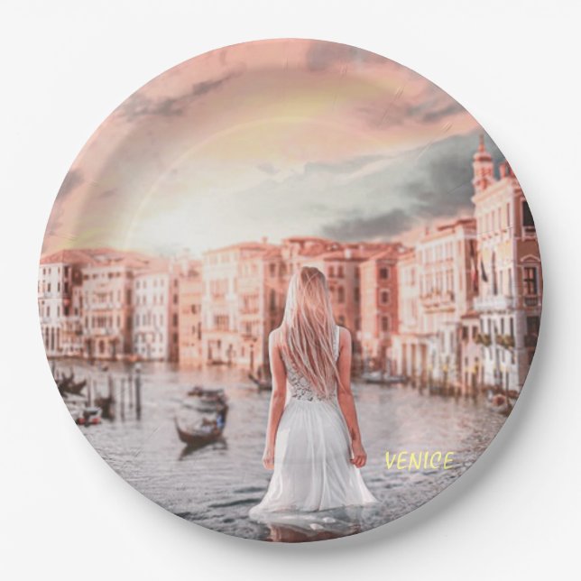 Prato De Papel Loira Em Veneza Romântica (Frente)