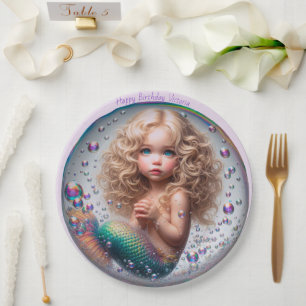 Prato De Papel Loira Mermaid Girl
