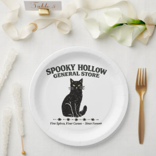 Prato De Papel Loja Geral Spooky Hollow Gato Preto Vintage 