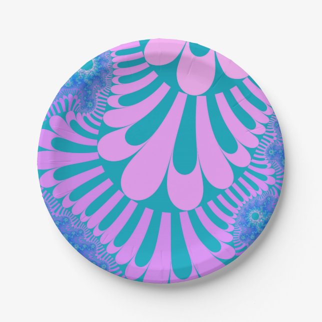 Prato De Papel Loop Rosa e Teal (Frente)