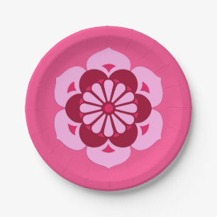 Prato De Papel Lotus Flower Mandala, Fuchsia Pink e Burgundy