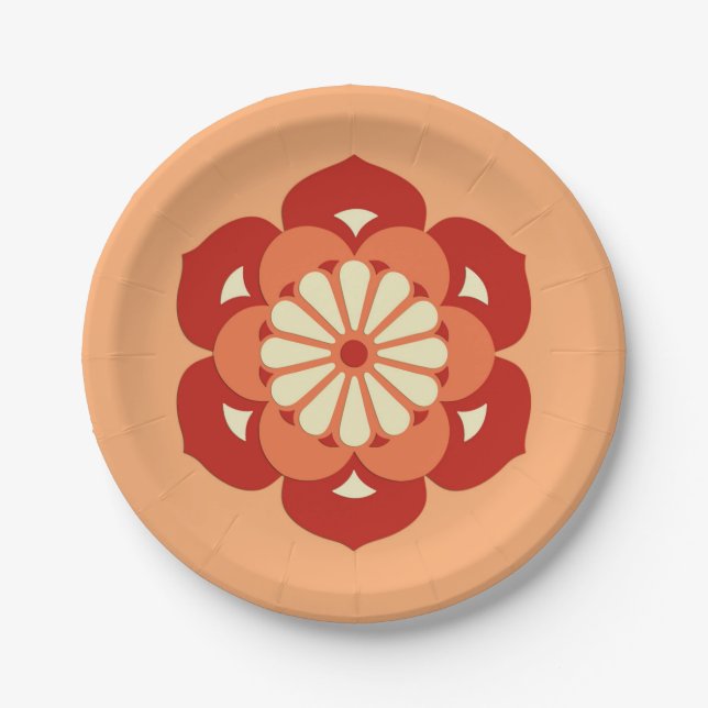 Prato De Papel Lotus Flower Mandala, Pastel Orange e Mandarin (Frente)