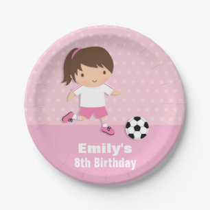 Prato De Papel Louça para Festa de Aniversário de Futebol Rosa pa