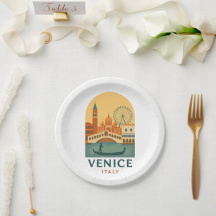 Prato De Papel Louças de Papel de Viagem para Veneza Itália Vinta