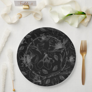 Prato De Papel Love Calliografia Floral w/Names Border Wht ID940