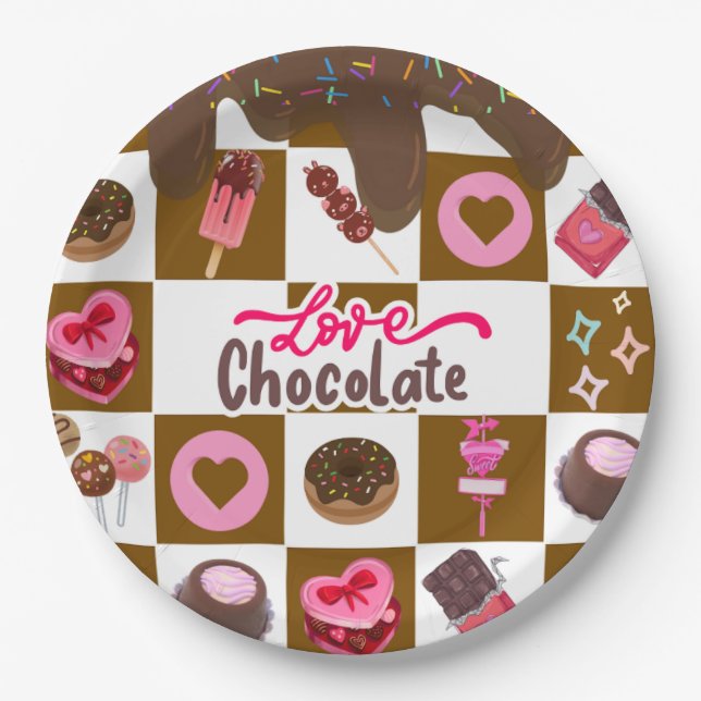 Prato De Papel Love Chocolate" Sweet Treats Party Plates – Brown  (Frente)