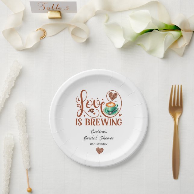 Prato De Papel Love Is Brewing Bridal Shower Terracotta Coffee  (Casamento)