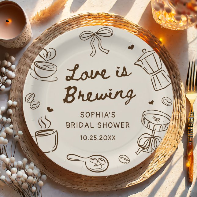 Prato De Papel Love is Brewing Coffee Hand Drawn Bridal Shower (Criador carregado)