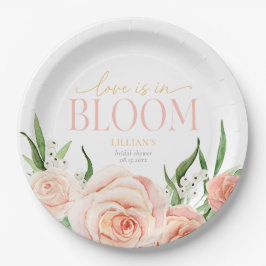 Prato De Papel Love Is In Bloom Pink Rose Flowers Bridal Shower
