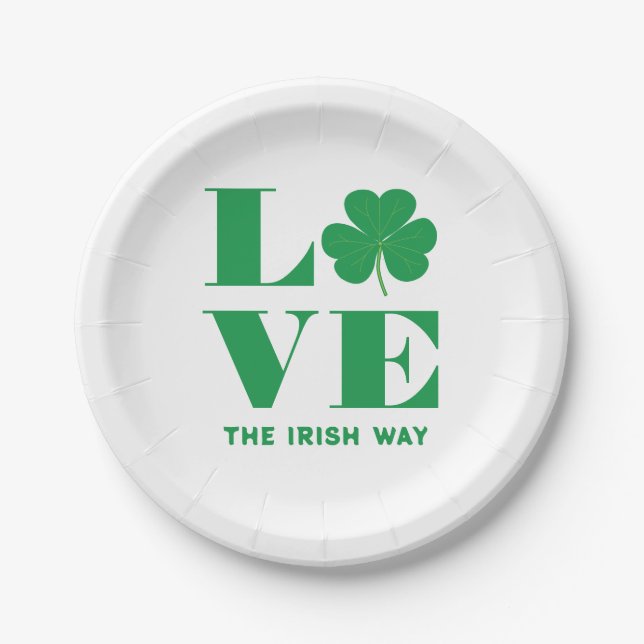 Prato De Papel Love Shamrock Clover Irish Custom Text White (Frente)