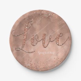 Prato De Papel LOVE Tipo Texto Faux Dourado Rosa Brilho Glam Fest