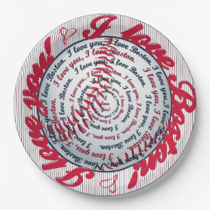 Prato De Papel Love U, Love Boston Beball Paper Party Plates