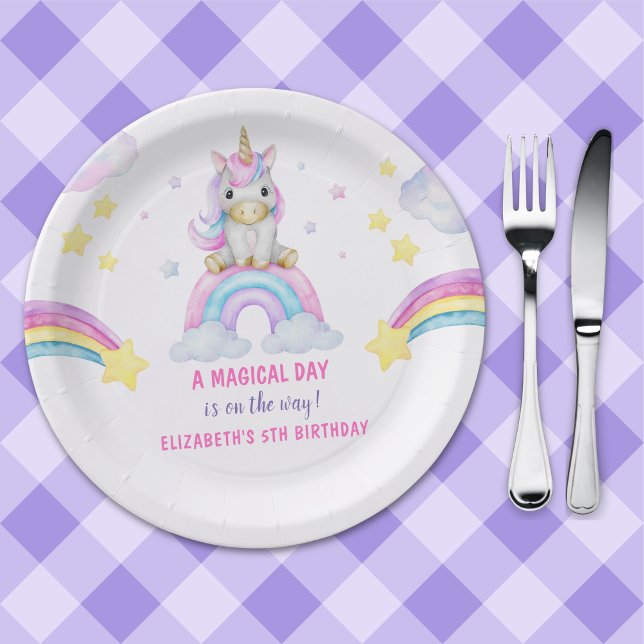 Prato De Papel Lovely Unicorn Birthday Girl Celebration (Criador carregado)