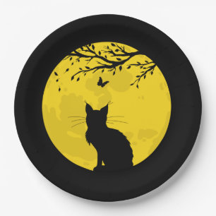 Prato De Papel Lua Amarela de Gato Negro