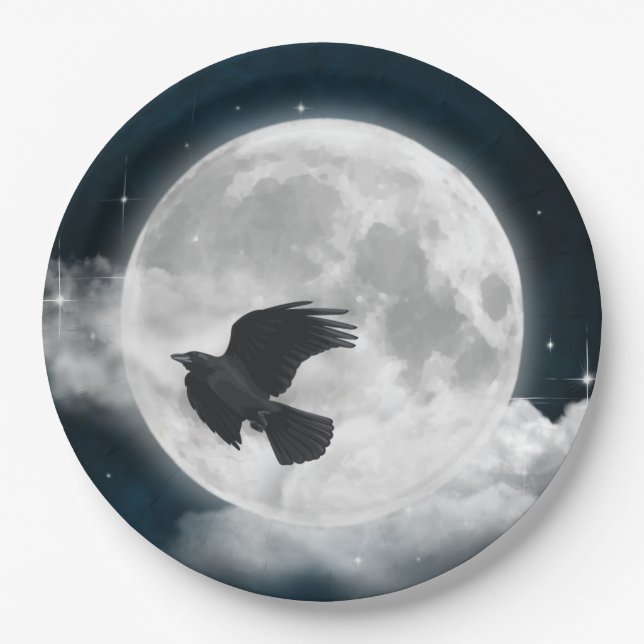 Prato De Papel Lua cheia no sul azul com Raven (Frente)